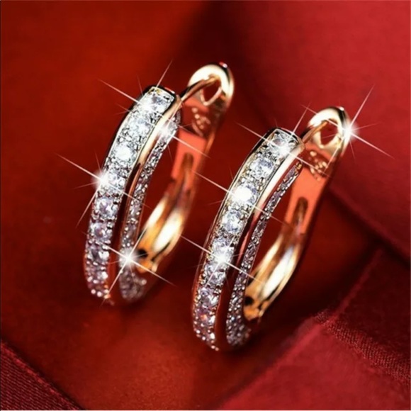 New 925 Silver/ Gold Hoop Earrings Cubic Zirconia Jewelry - Picture 2 of 6